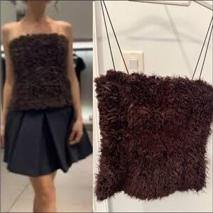 NWT ZARA textured Brown Strapless Top size XS